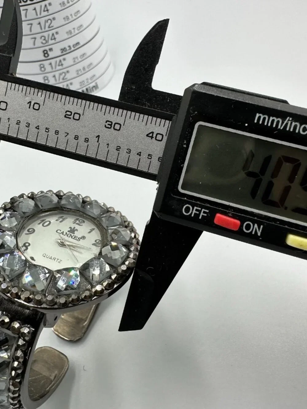Cannes Rhinestone Watch Women Gunmetal Hinged Cuff Band New Battery 6.5